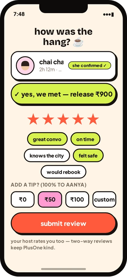 Confirming you met and leaving a rating